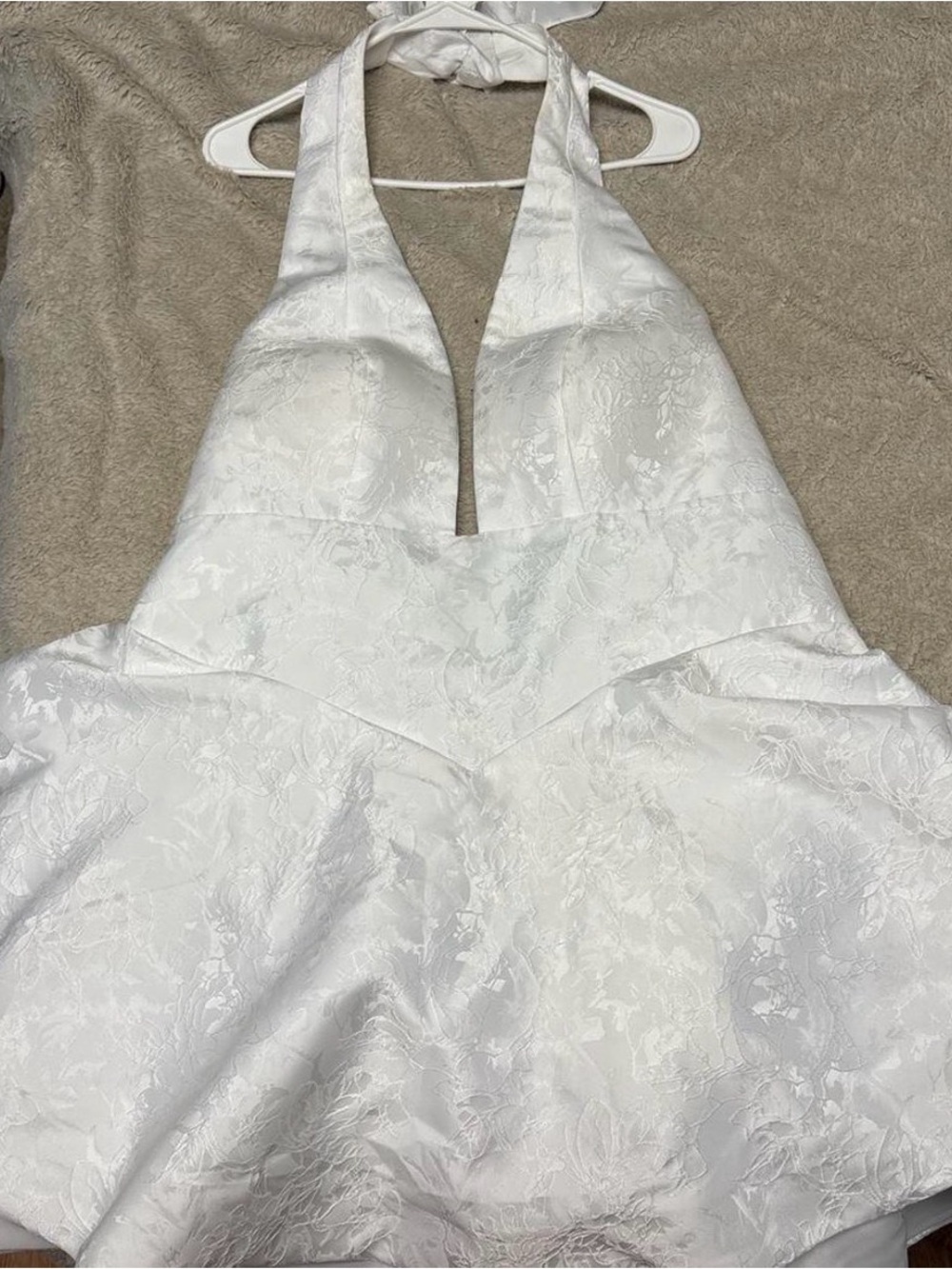 White Halter Neck Floral Jacquard Dress